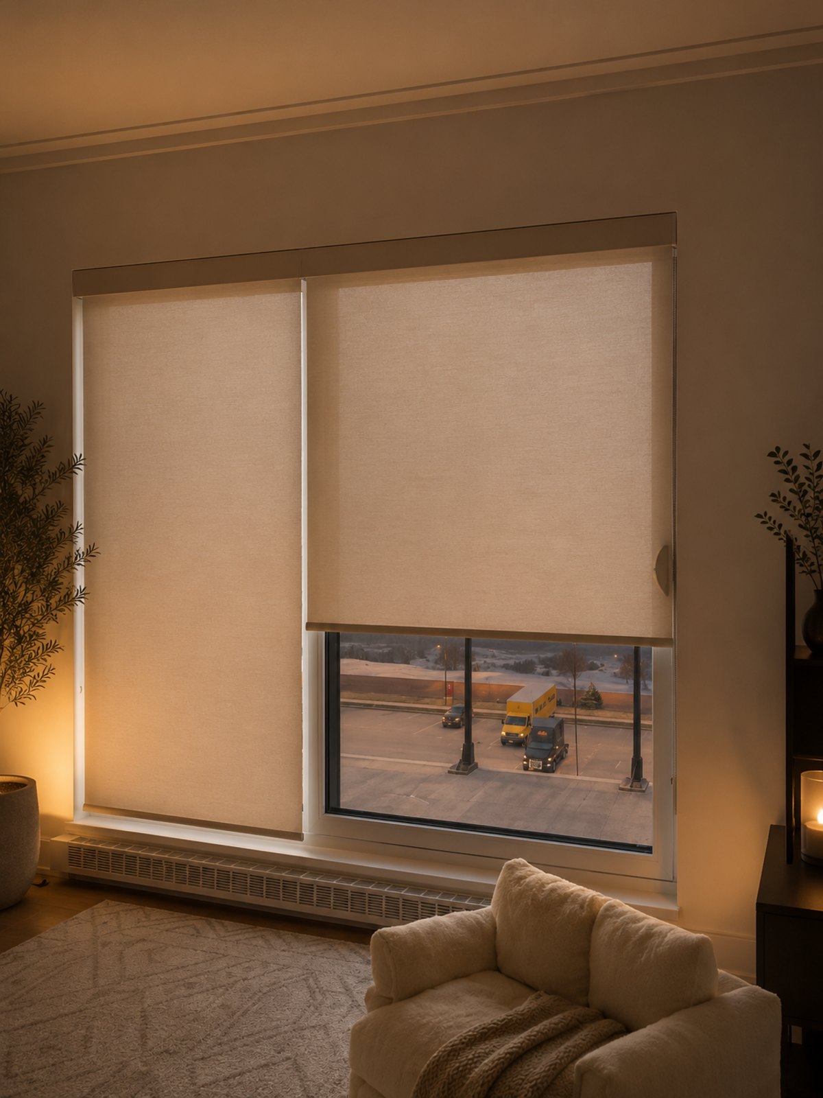 A large motorized roller blind in a Montreal condo