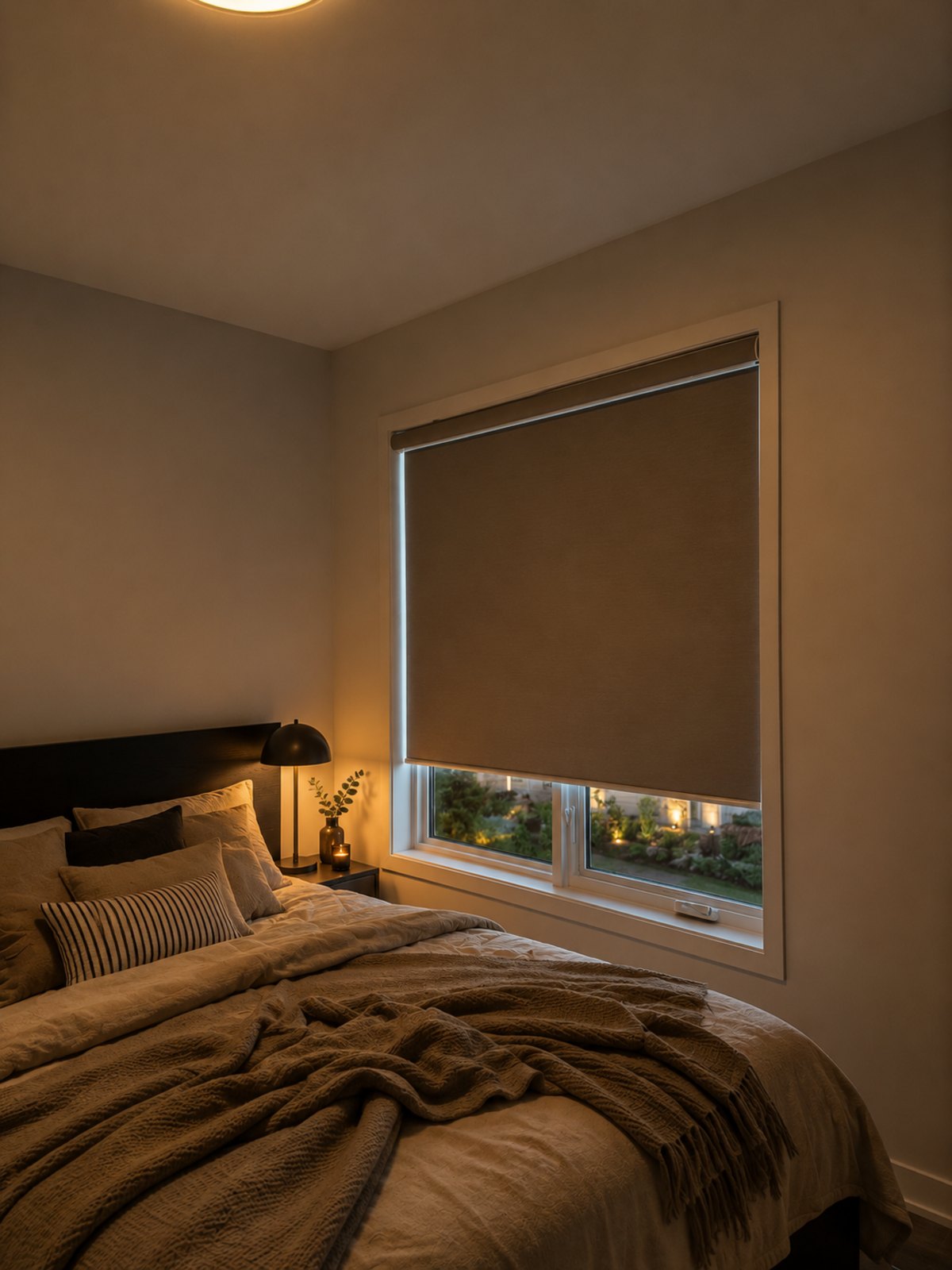A regular blackout roller blind with visible light gaps down both sides