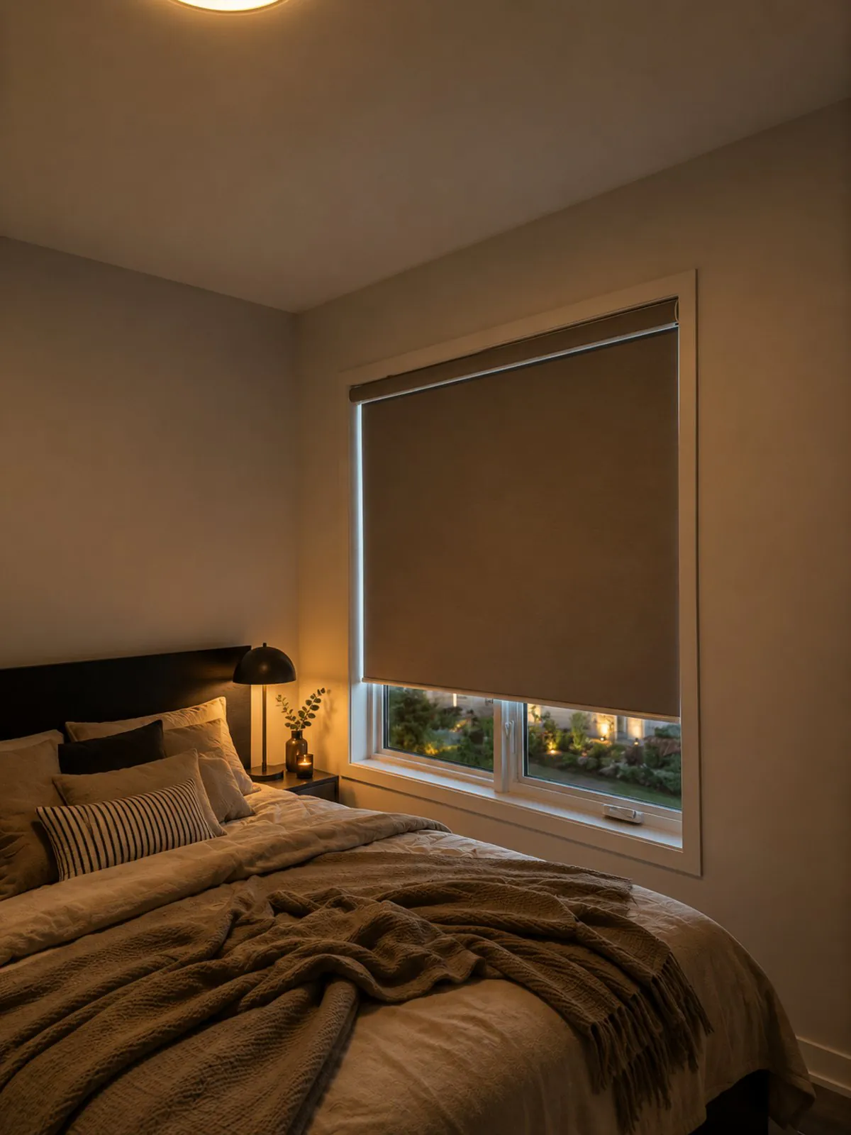 A regular blackout roller blind with visible light gaps down both sides